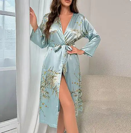 Cherry Print Satin Nightgown &amp; Robe Set