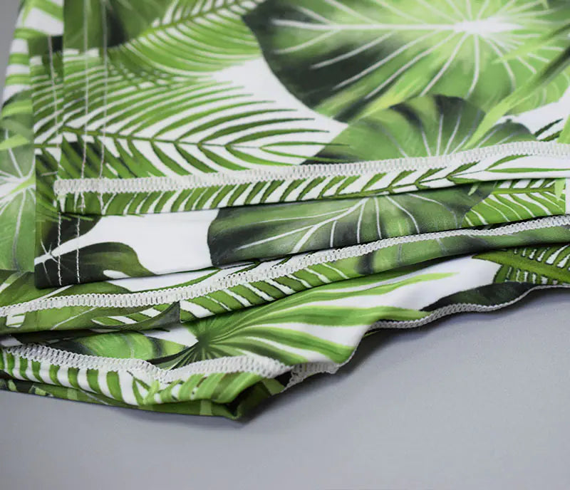 Leaf Print Cross-Shoulder Sports Bra and Yoga Set