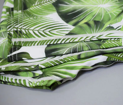 Leaf Print Cross-Shoulder Sports Bra and Yoga Set