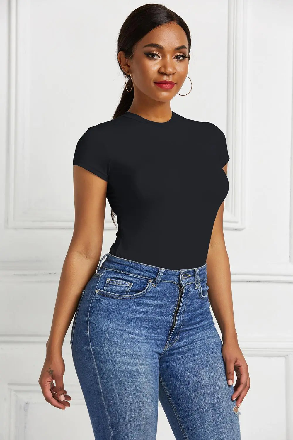 O Neck Short Sleeve Sexy Skinny Short Romper