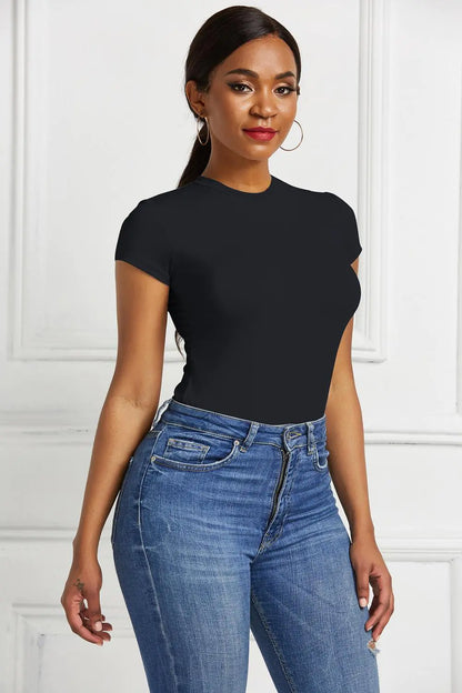 O Neck Short Sleeve Sexy Skinny Short Romper