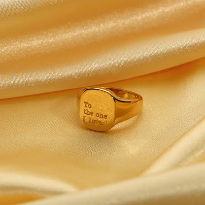 Engraved Letter Word Signet Ring: 18K Gold Plated Stainless Steel