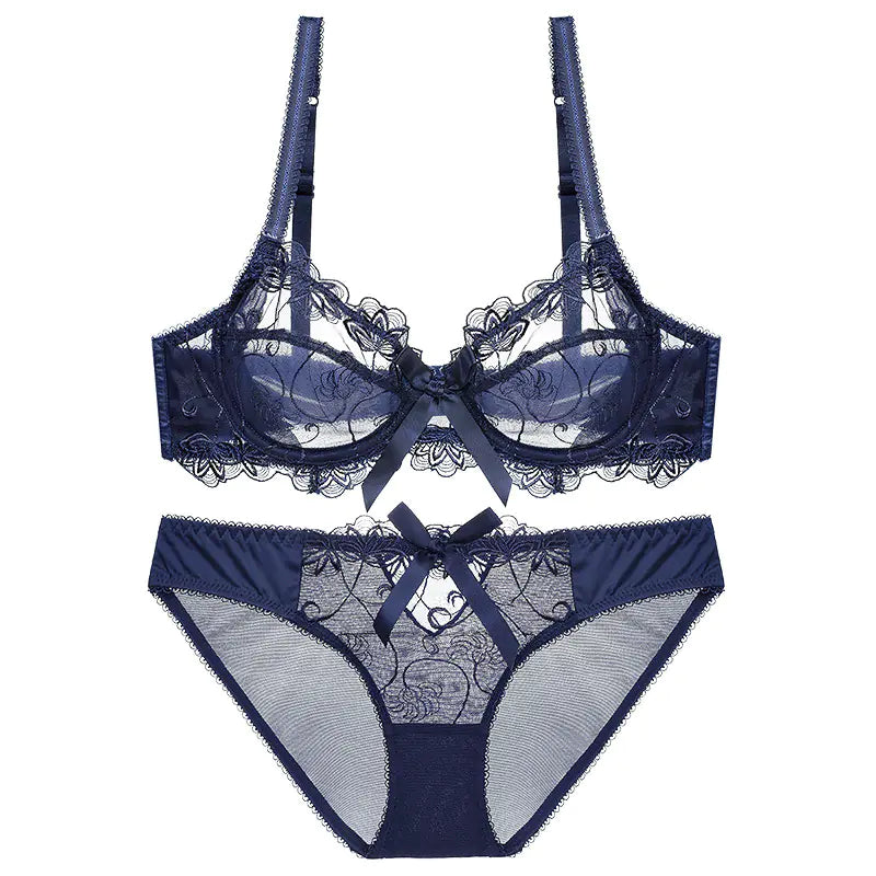 Ultra-Thin Plus Size Lace Bra and Underwear Set