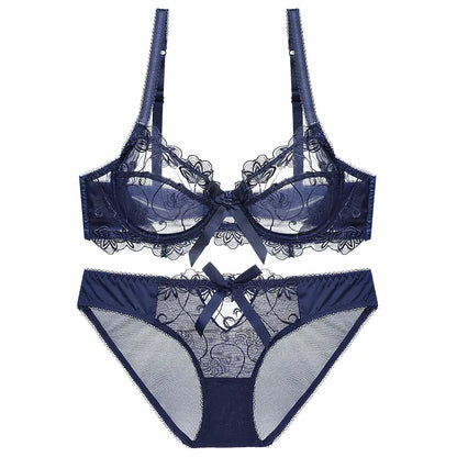 Ultra-Thin Plus Size Lace Bra and Underwear Set