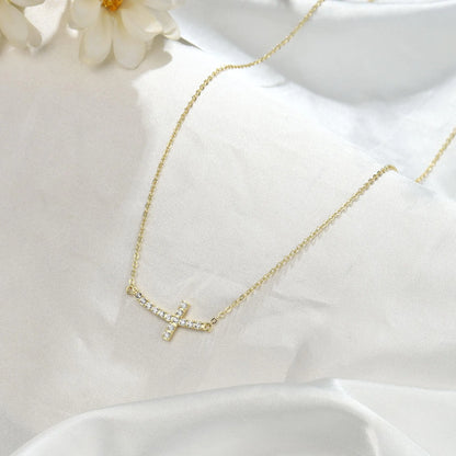 MONOZO Cross Necklace for Women，14K Gold Plated Cross Necklace Layered Gold Cross Necklace Tiny Sideway Cross Choker Necklace Gold Cross Necklaces for Women Trendy Gold Jewelry Gifts for Women Trendy Gold - Sideway Diamond Cross