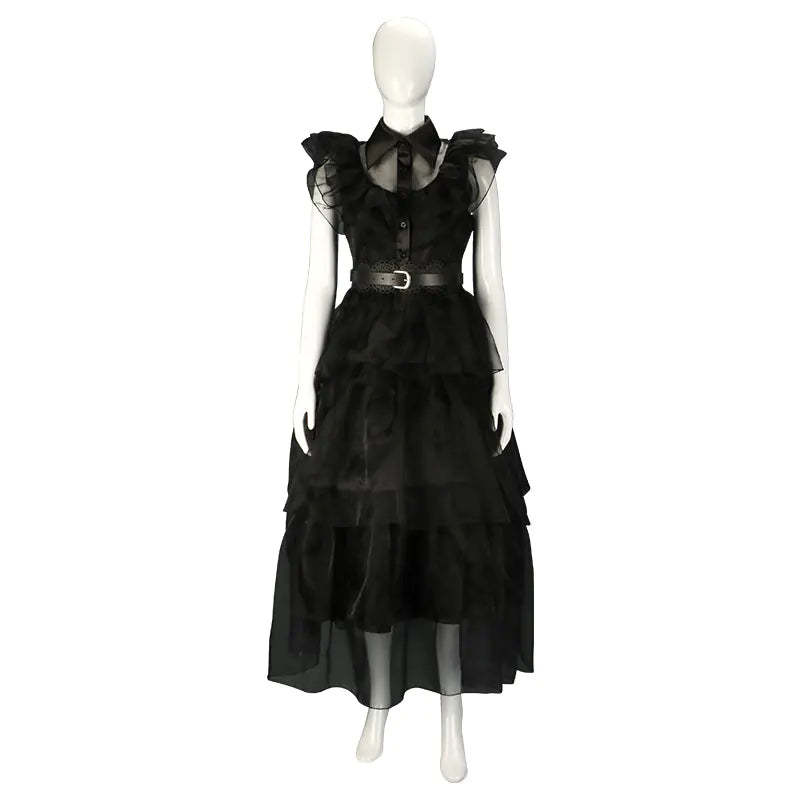 Wednesday Adams Cosplay Dress - Black Tulle Skirt