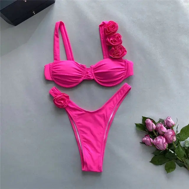 Shiny Pink Push-Up Bikini Set