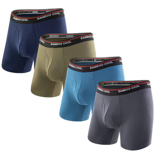 BAMBOO COOL Men's Underwear Boxer Briefs Fly with Built-in 3D Pouch Comfortable Cool Underwear for Men 4 Pack Large D-rock Gray/Army Green/Dark Blue/Navy Blue(4 Pack)