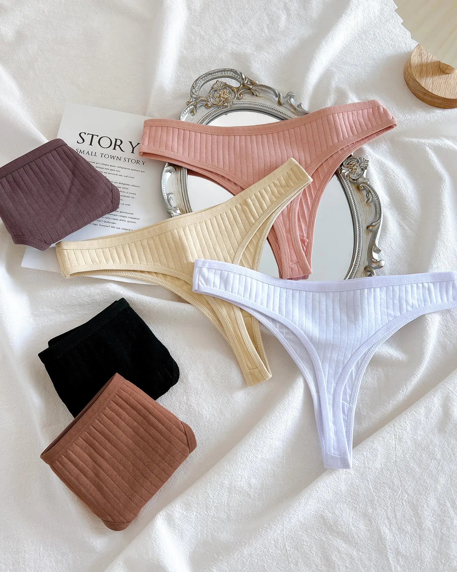 FINETOO Cotton Thongs for Women Soft Low Rise Sexy Thong Ladies Panties Womens Underwear 6 Pack X-Large 6pack