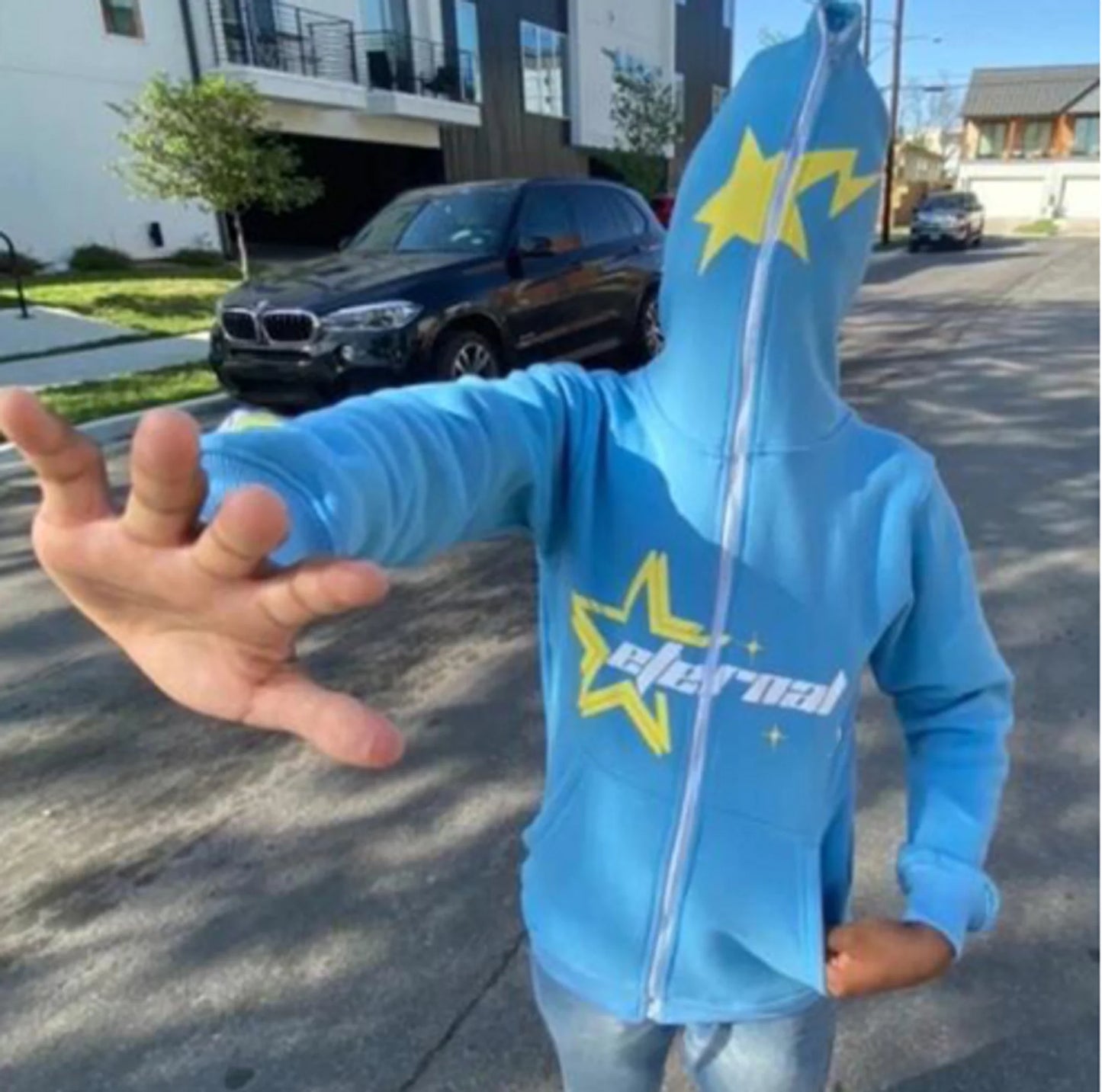 Mens Star Printing Zipper Hoodie