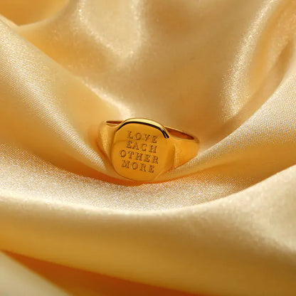 Engraved Letter Word Signet Ring: 18K Gold Plated Stainless Steel