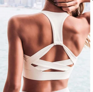 White Strap Push Up Sports Bra: Women&