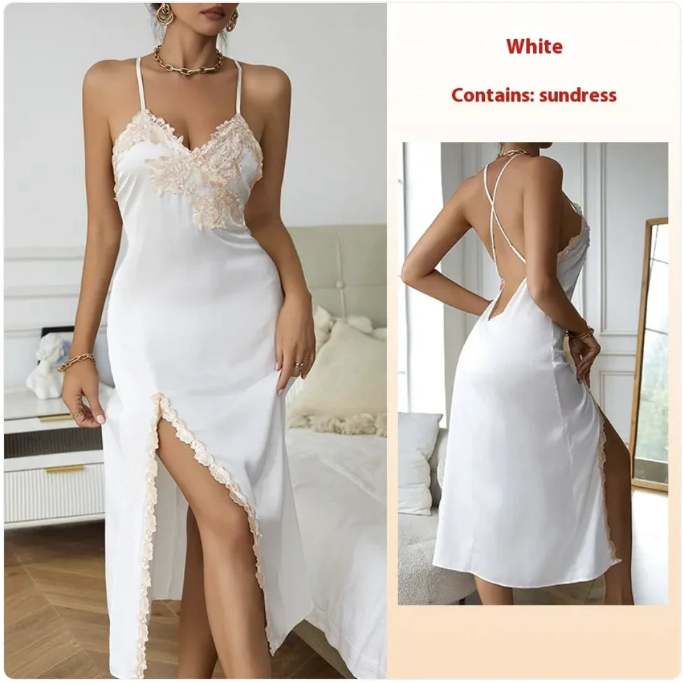 Women's Lace V-Neck Silk Pajama Set