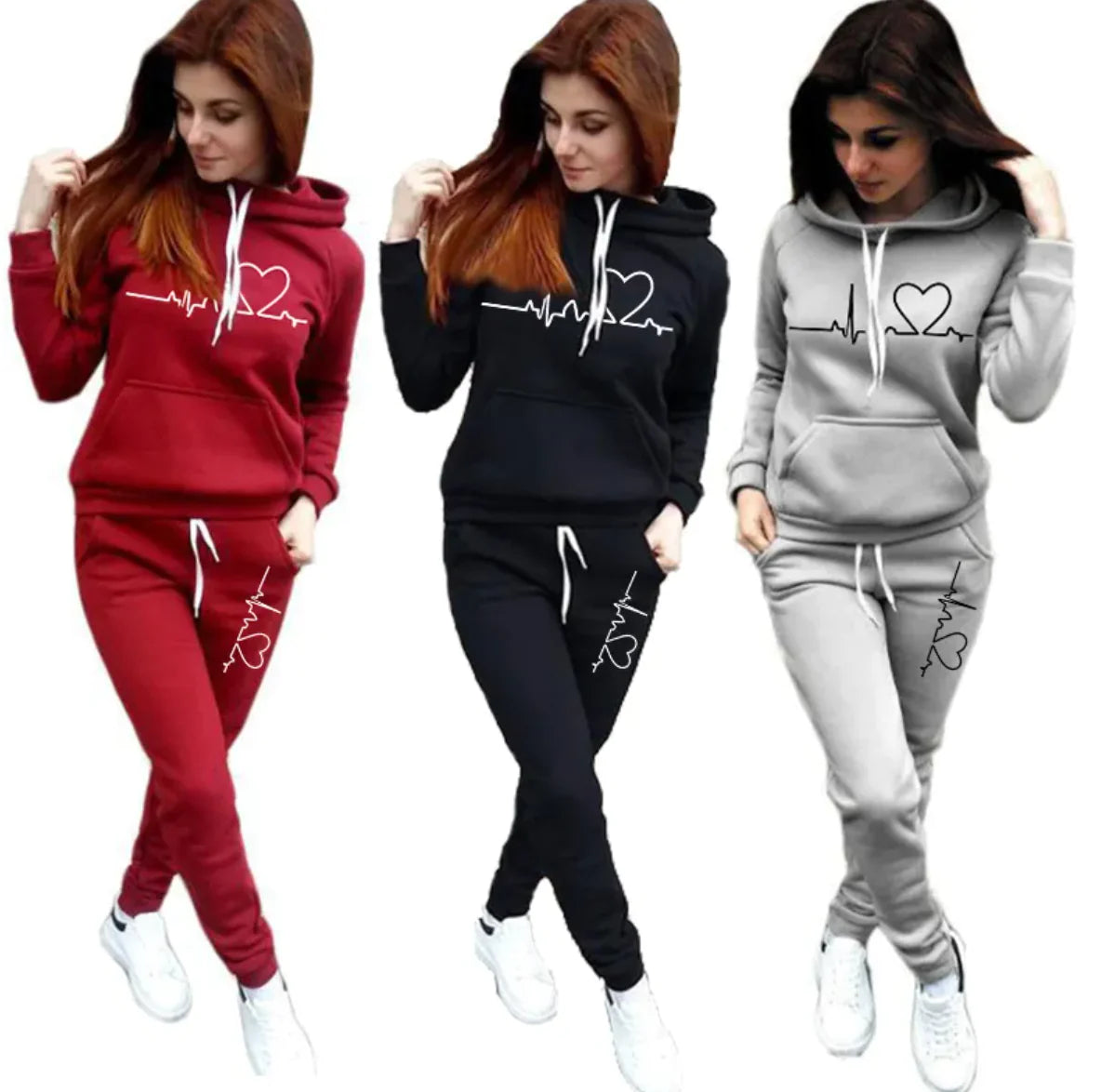 Love Print Fleece Sports Suit – Warm &amp; Casual