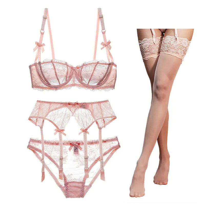 Varsbaby Lace Lingerie Set with Bra, Panties, and Stockings