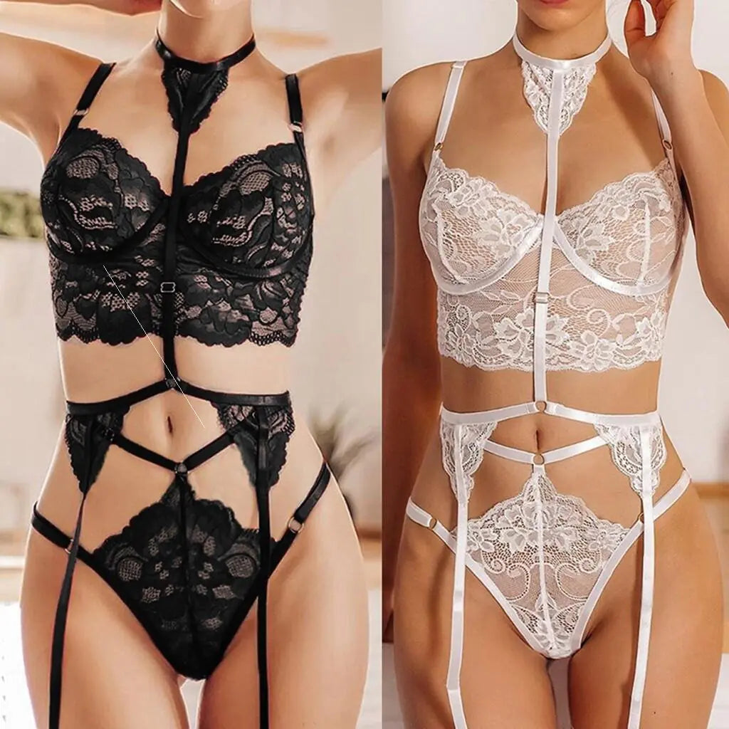 Lace Bodysuit with Corset and Bra Set for Women