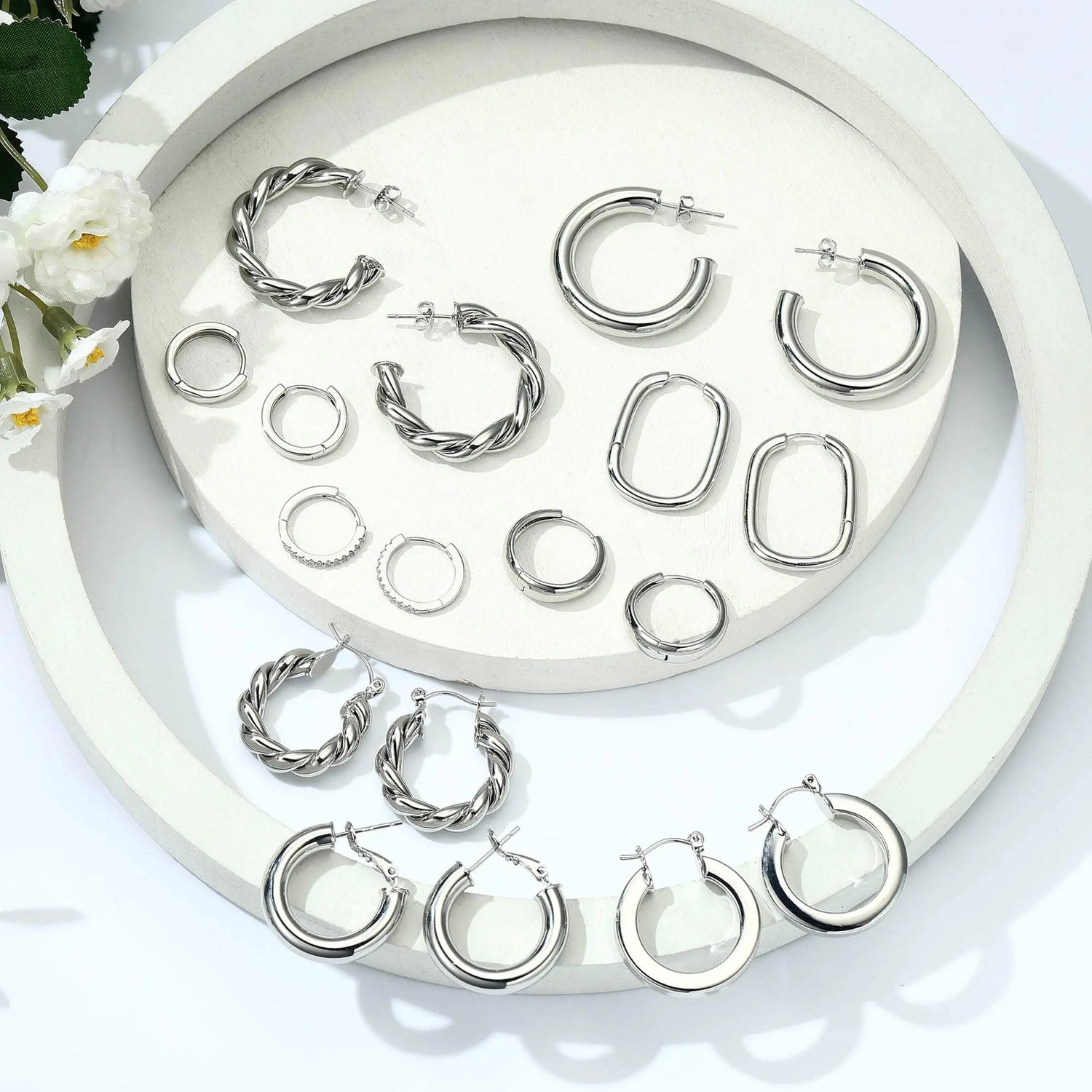 Yesteel 9 Pairs Gold Hoop Earrings for Women, 925 Sterling Silver Post 14K Real Gold Plated Chunky Hoop Earrings Set for Women Hypoallergenic Thick Lightweight Hoop Earrings for Women Gold Jewelry Gifts " Gold