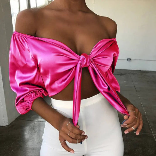 Off Shoulder Bow Tie Sexy Cropped Top