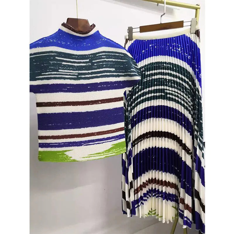 Mixed Print Pleated Set