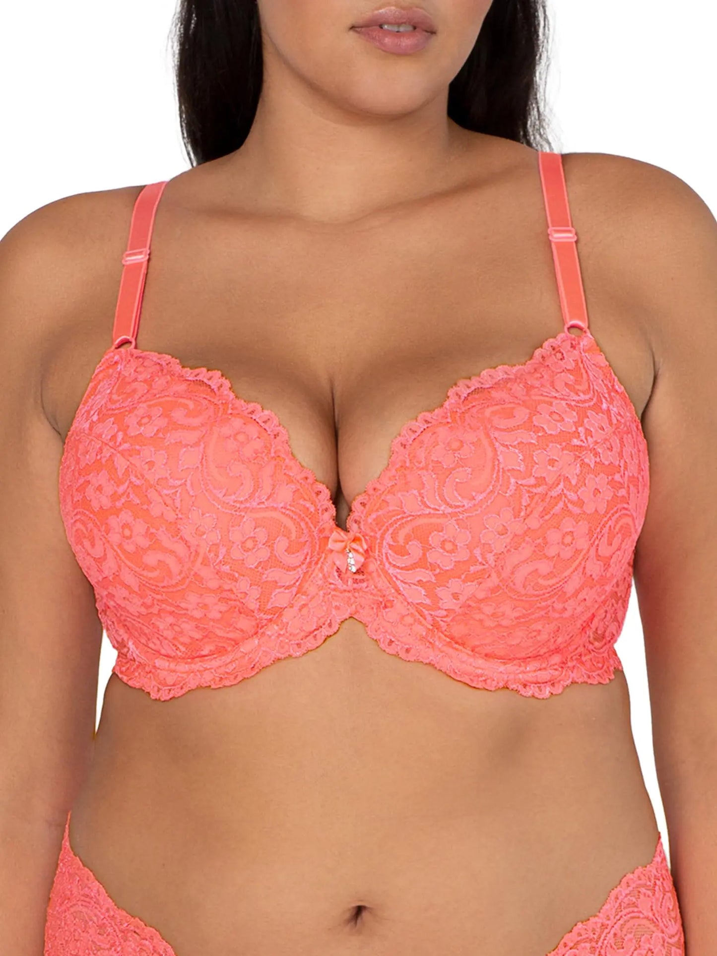 Smart & Sexy Women's Signature Lace Push-up Bra 40D Punchy Peach/Black Hue