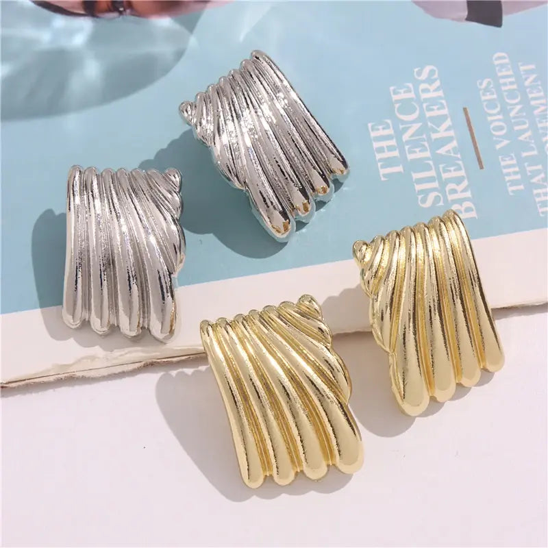 Metal Square Striped Wave Jewelry