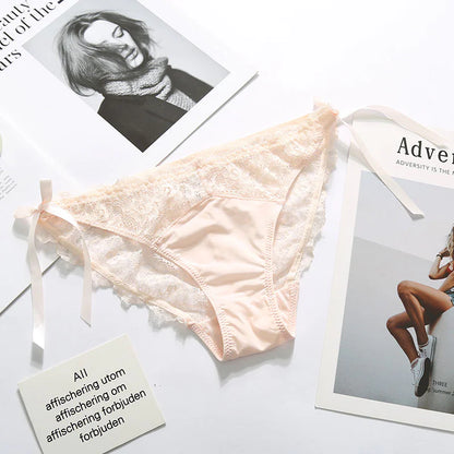 Low-Rise Ice Silk Lace Bow Briefs