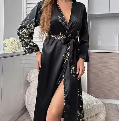 Cherry Print Satin Nightgown &amp; Robe Set