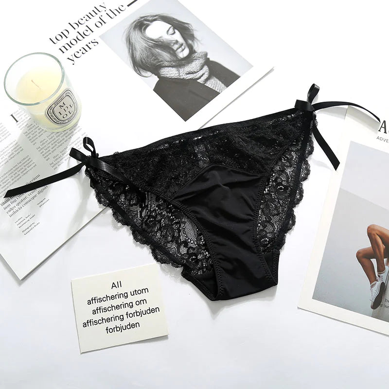 Low-Rise Ice Silk Lace Bow Briefs