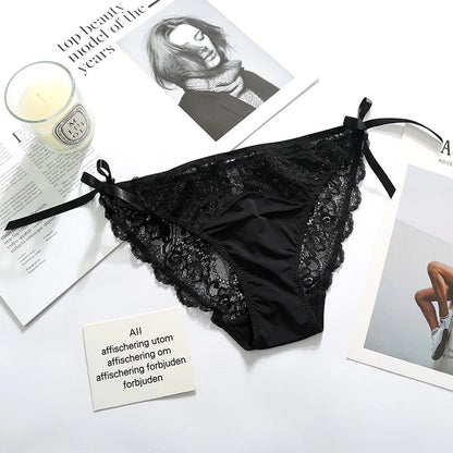 Low-Rise Ice Silk Lace Bow Briefs