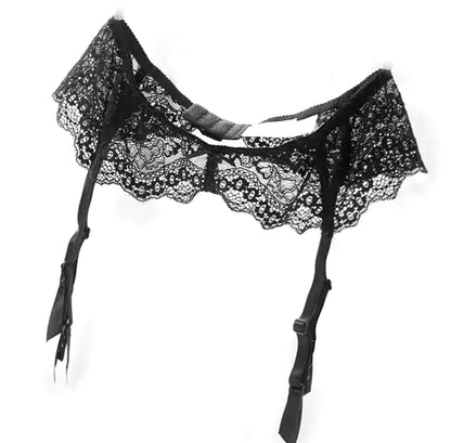 Lace Sheer Bra and Garter Belt Set for Women (3 Pieces)