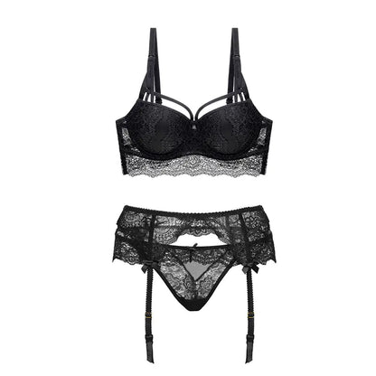 Lace Push-Up Bra Set with Sheer Garter Straps
