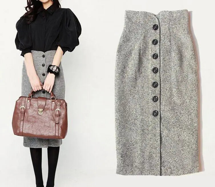 Vintage High-Waisted Wool Bodycon Skirt