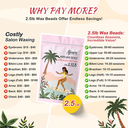 Ajoura 2.5 lb Wax Beads for Hair Removal - Premium Hard Wax for Coarse Hair, Ideal for Brazilian Bikini, Legs, Face, Underarms, Arms, Chest, Back - Sensitive Skin for Efficient Home &amp; Salon Waxing Off White-2.5lb
