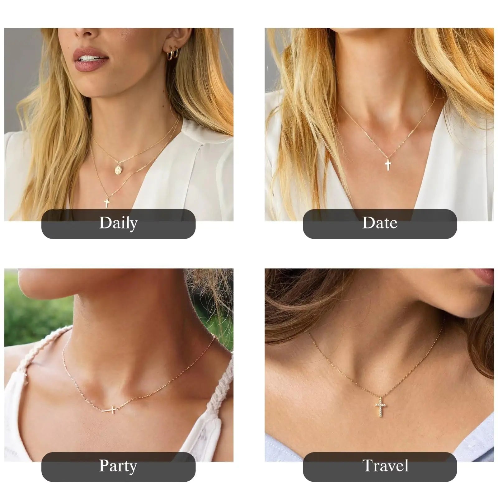 MONOZO Cross Necklace for Women，14K Gold Plated Cross Necklace Layered Gold Cross Necklace Tiny Sideway Cross Choker Necklace Gold Cross Necklaces for Women Trendy Gold Jewelry Gifts for Women Trendy Gold - Sideway Diamond Cross