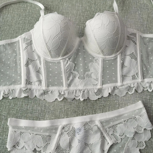 French Lace Fishbone Summer Lingerie Set with Bra