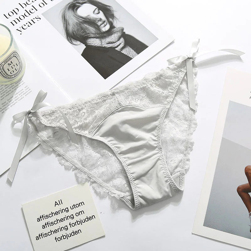 Low-Rise Ice Silk Lace Bow Briefs