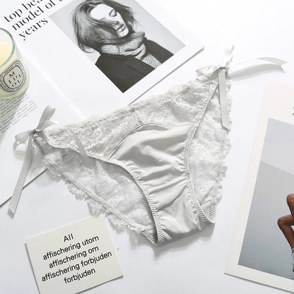 Low-Rise Ice Silk Lace Bow Briefs