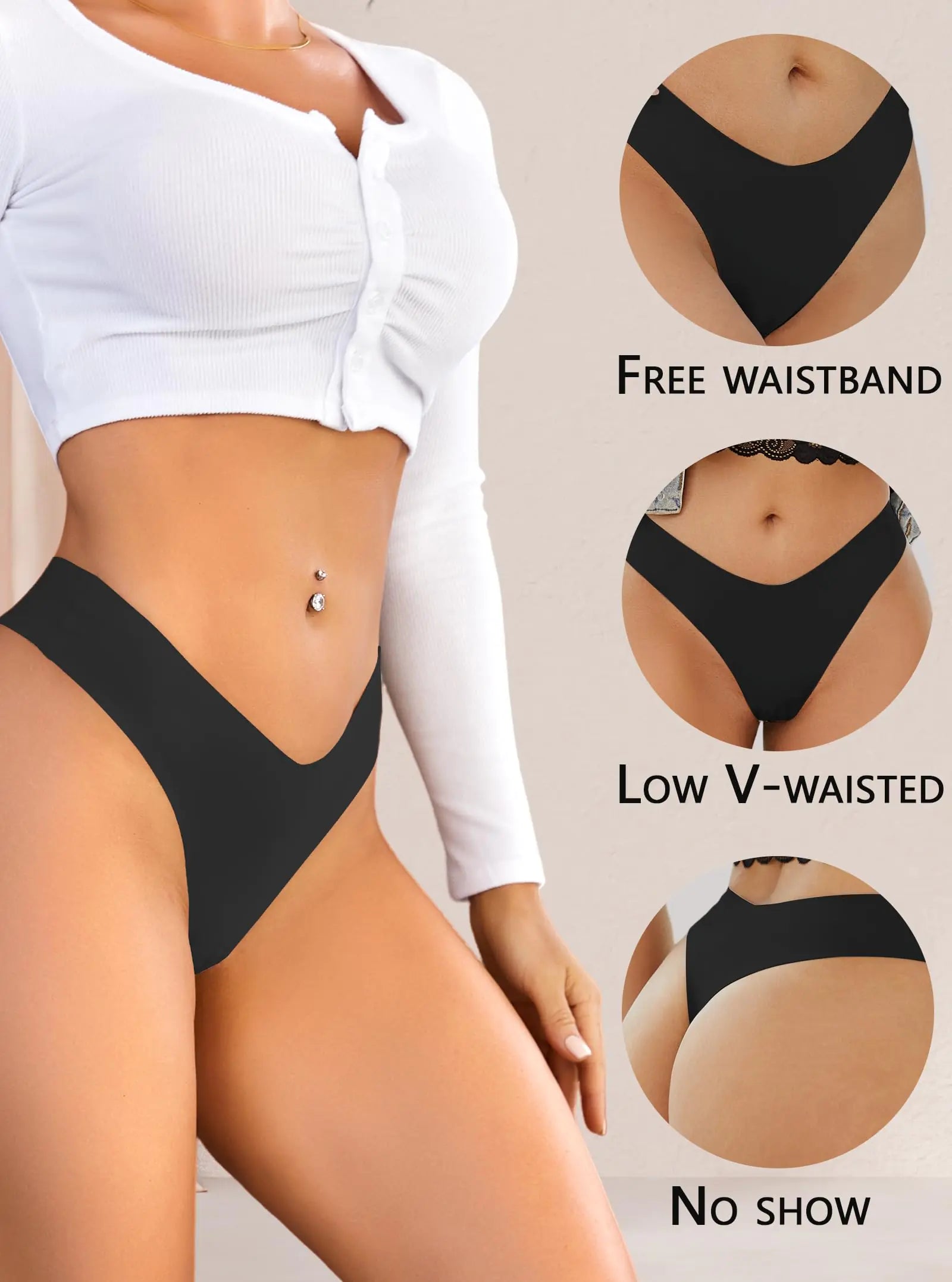 Seamless Thongs for Women No Show V-waisted Invisible Sexy Panties Tangas Thong Underwear Women 6 Pack X-Large F-nude(6 Pack)