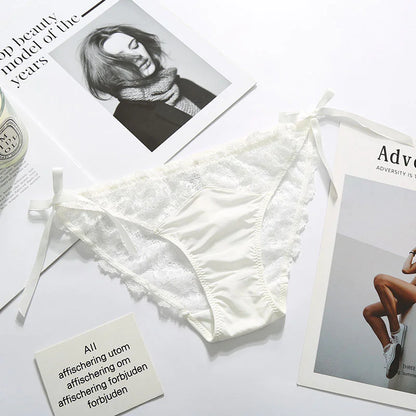 Low-Rise Ice Silk Lace Bow Briefs