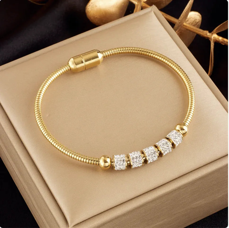 Gold-Plated Butterfly Pearl Rhinestone Bracelet