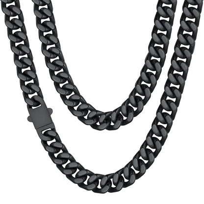 ChainsHouse Stainless Steel Mens Cuban Link Chain, Black/18K Gold Miami Cuban Chain Necklace, 5/7/9mm/12mm Width, No Tarnish&amp; Durable Hip Hop Mens Jewelry, 18"-30", Send Gift Box 20 inches d. 12mm width-black