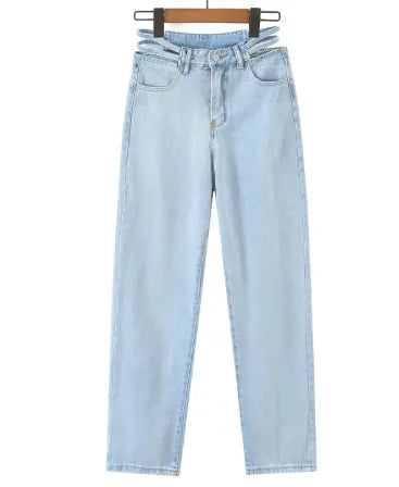 Korean Hollow-Waist Wide-Leg Jeans