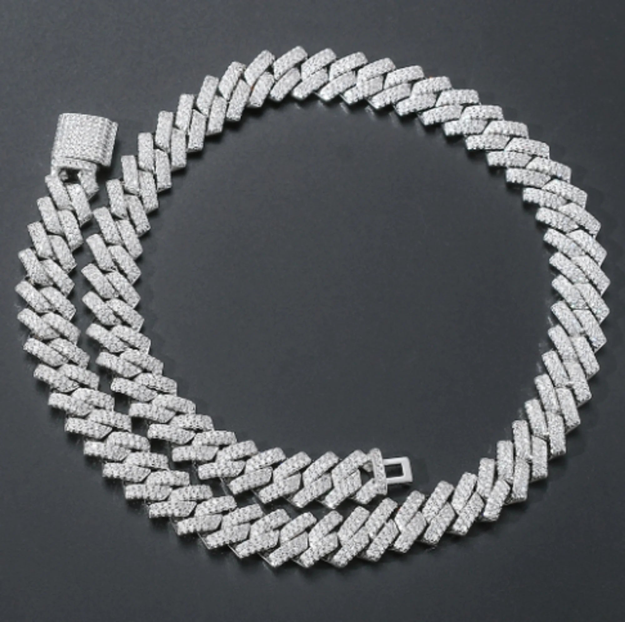 18K White/Gold Iced Cuban Bracelet