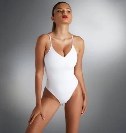 Plus Size Backless String Bikini - Solid Color One-Piece Swimsuit