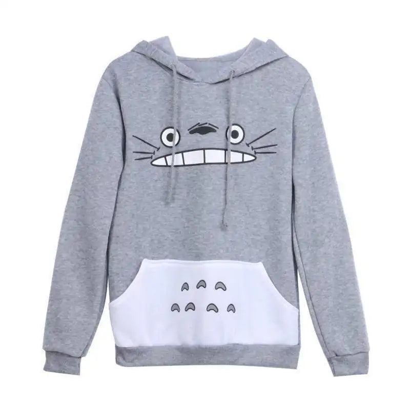 Long Sleeve Totoro Print Hoodie