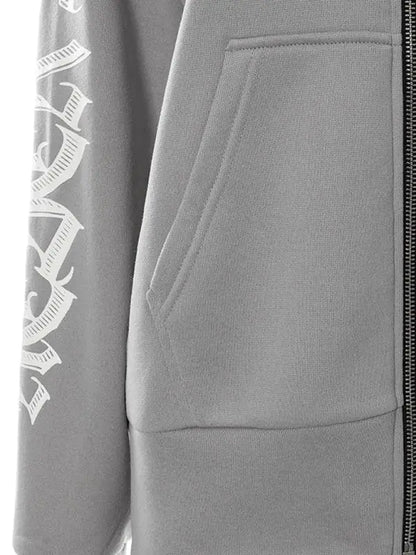 Zippered Letter Print Hoodie