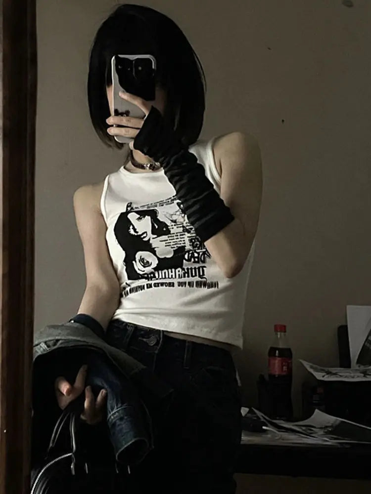 Grunge Print Sleeveless Sexy Tank Top