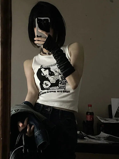 Grunge Print Sleeveless Sexy Tank Top
