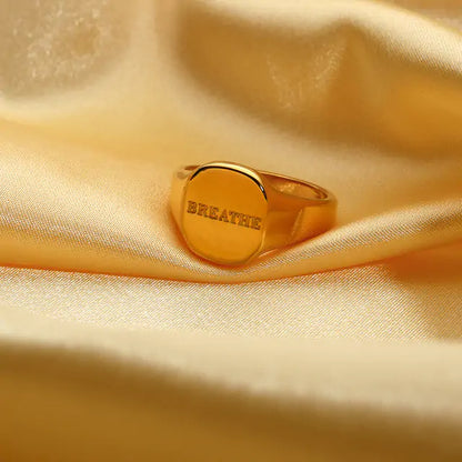 Engraved Letter Word Signet Ring: 18K Gold Plated Stainless Steel