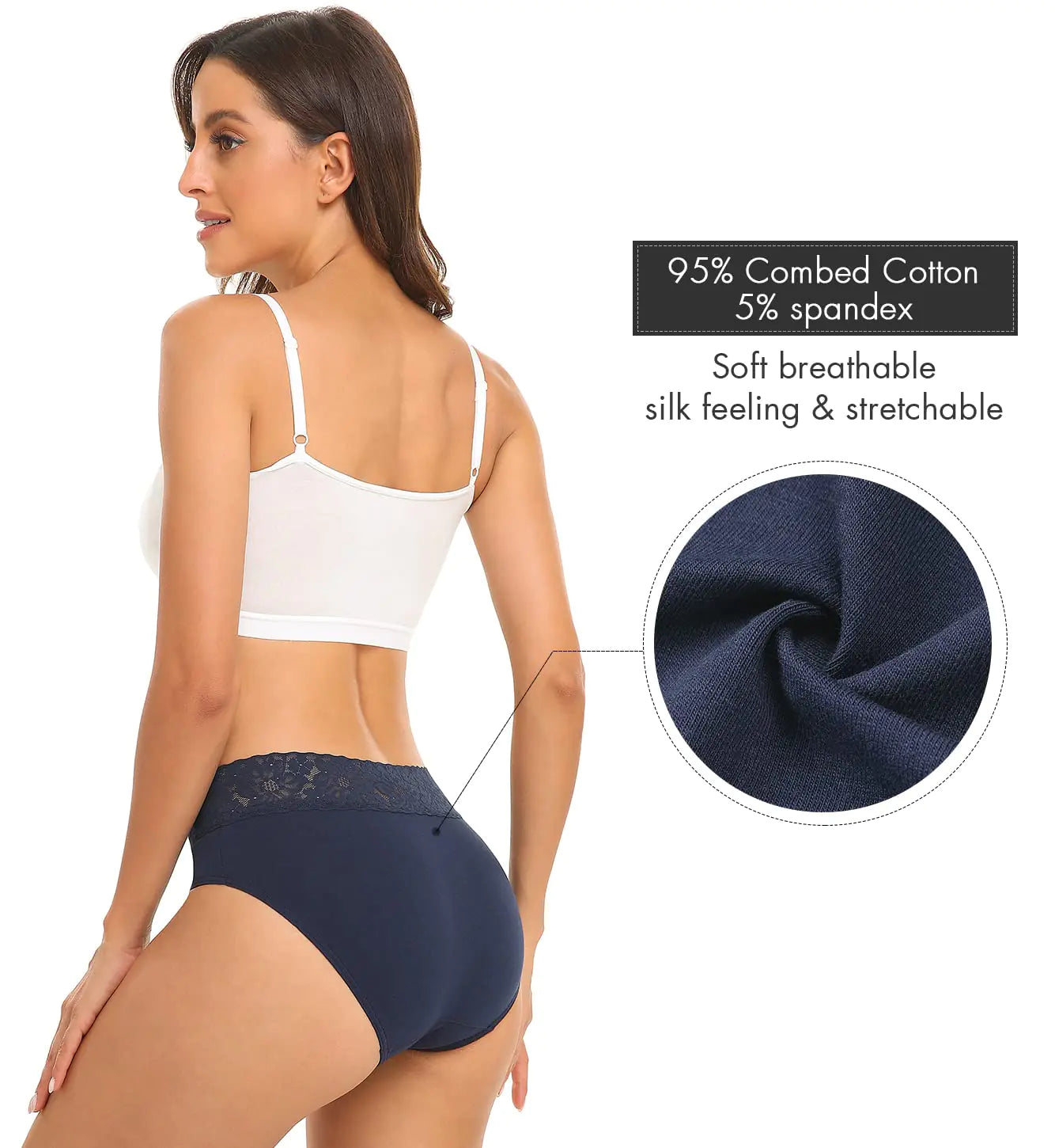 RHYFF Womens Underwear Cotton Bikini Panties Lace Soft Hipster Panty Ladies Stretch Full Briefs 5 Pack Small Dark Color-5 Pack